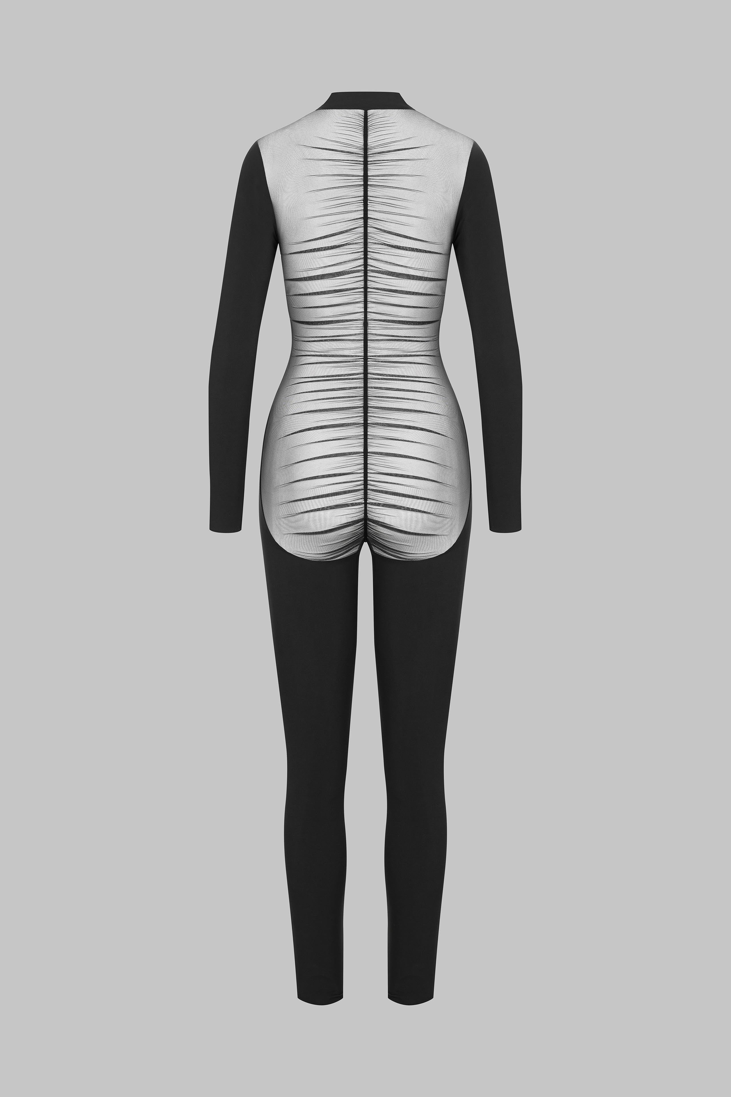 Transparent back long sleeves Jumpsuit - Nuit Fauve | Tawny - Image 5
